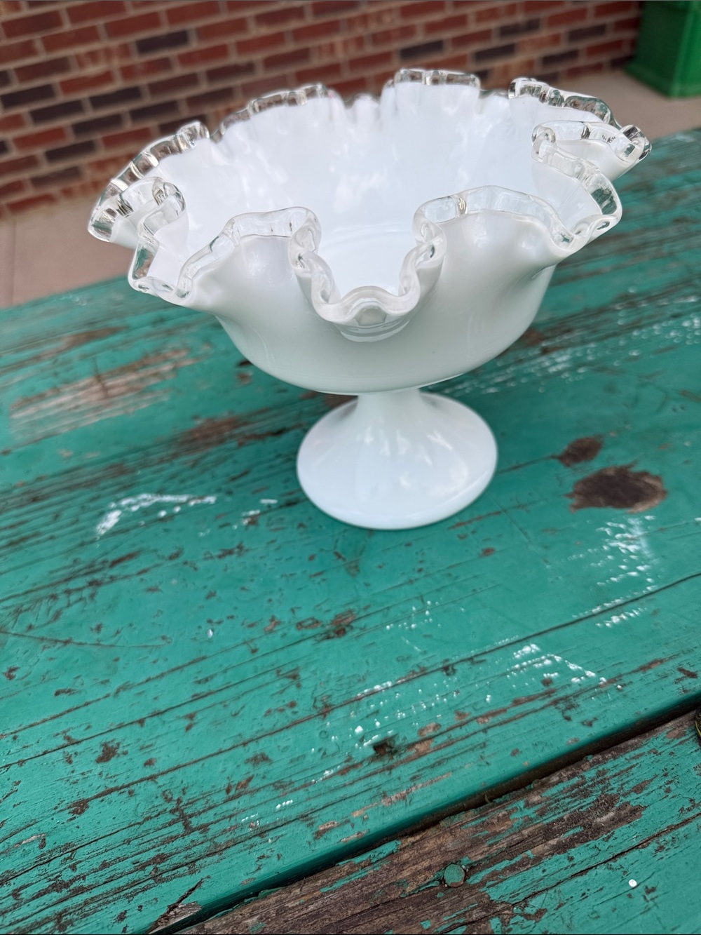 White Ruffled Glass Pedestal Bowl - Elegant Home Accent milk glass vintage